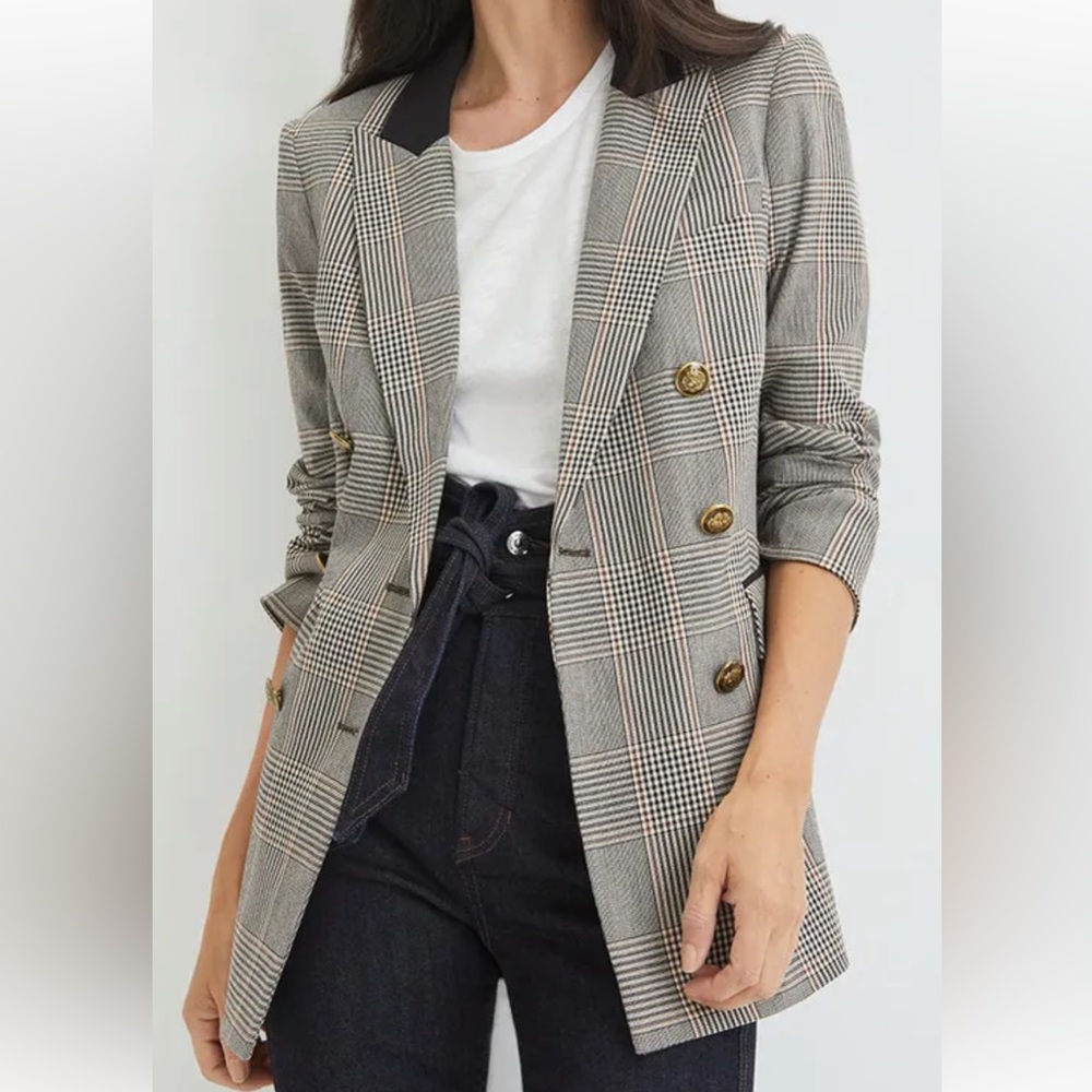 Veronica Beard Ellette Dickey Jacket in Ecru and Camel Houndstooth Blazer size 6